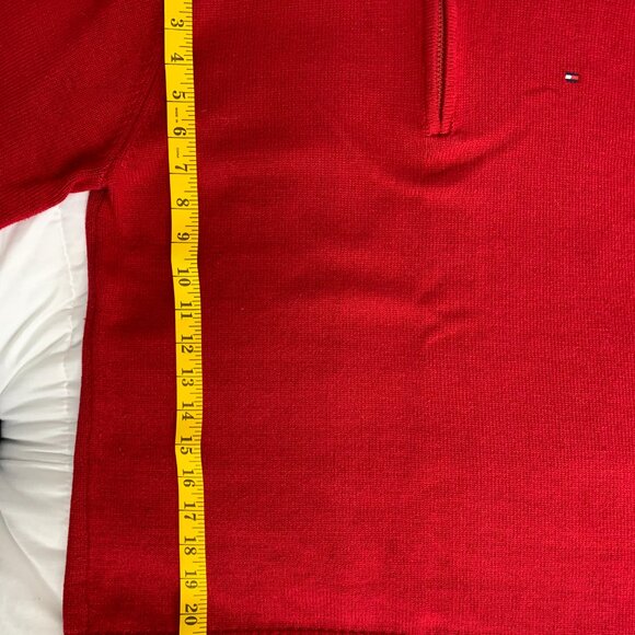 Tommy Hilfiger Men’s Red 100% Cotton Quarter-Zip Sweater – Classic Casual Style - Picture 11 of 15